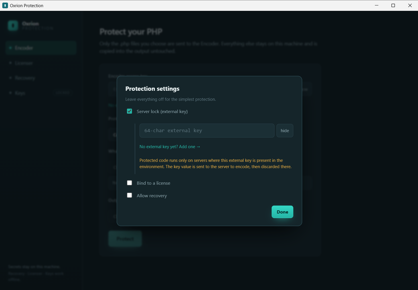 Configure — server lock