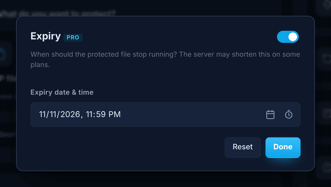 The Expiry window in the Encoder, with a date and time