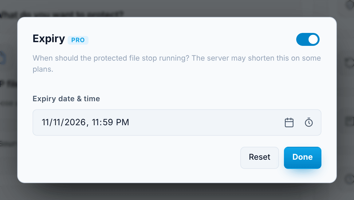 The Expiry window in the Encoder, with a date and time